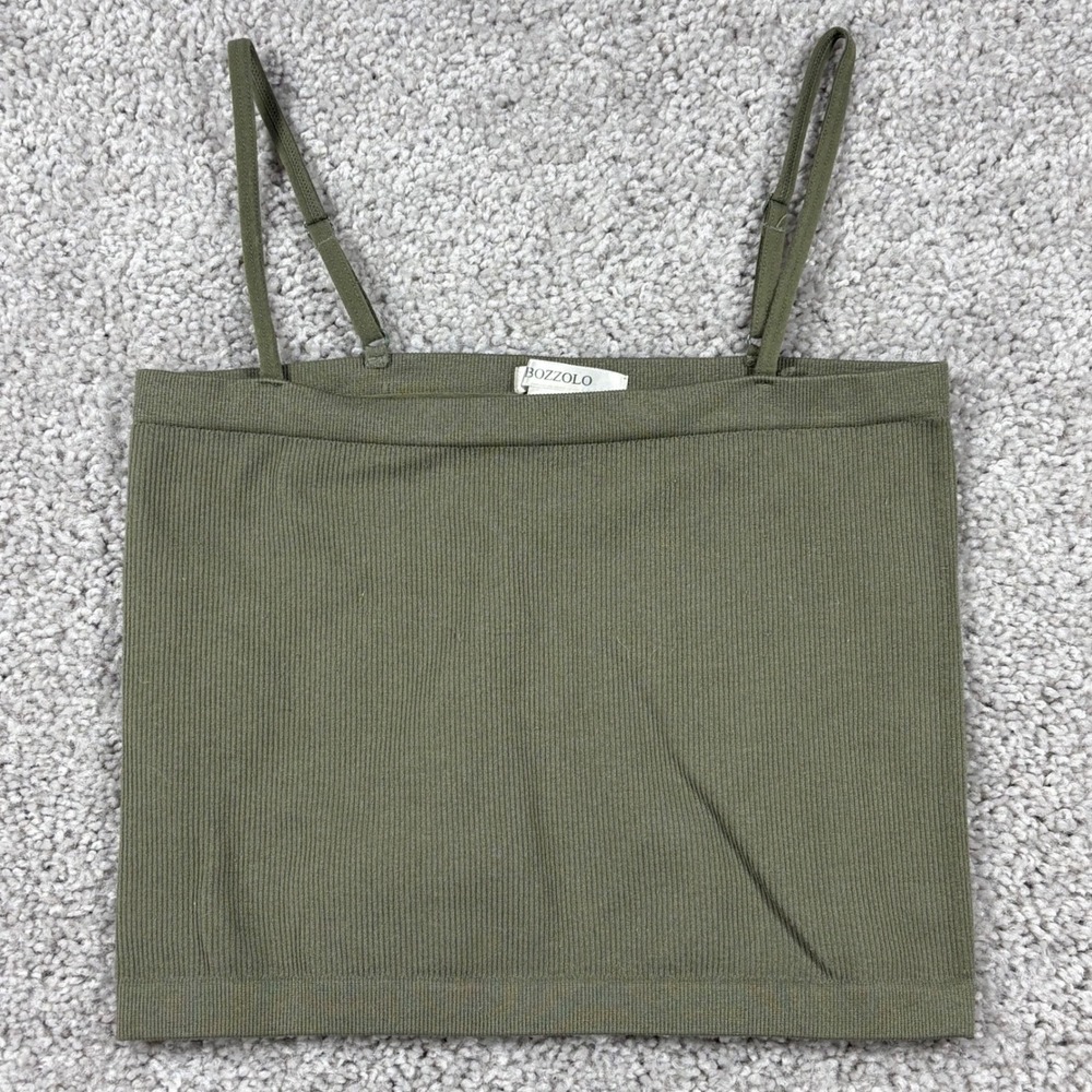 Bozzolo‎ Womens Ribbed Camisole Tank Top Olive Green S/M Adjustable Straps